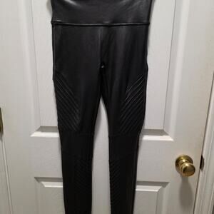 ​SPANX Faux Leather Moto Leggings Black High Waisted Shaper Size Medium